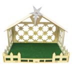 Excel Impex Decorative Christmas Decoration Wooden Crib Stable with Glitter Star Topper, Green Turf Base, 40 x 30 x 25 cm - Fast Shipping to USA & Canada