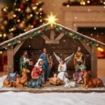 Crib Set Christmas | Nativity Set Xmas Decoration Statues | Idols Christian Figurine | Baby Jesus, Joseph & Mary, Kings, Shepherd & Others | Perfect Christmas Gifting, 6 Inch,12 Pieces - Fast Shipping to USA & Canada