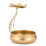 CraftVatika Metal Lotus Tealight Candle Holder for Diwali Decoration Items with Base of Urli Bowl -Diwali Gift Items-Urli Bowl for Home Decor - Fast Shipping to USA & Canada - Image 2