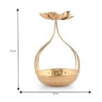 CraftVatika Metal Lotus Tealight Candle Holder for Diwali Decoration Items for Home with Base of Urli Bowl, Diwali Gift Items,- Gold (Height 9.5 Inch) - Fast Shipping to USA & Canada - Image 3