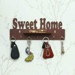 JaipurCrafts Sweet Home Designer Wooden Key Holder with 7 Hooks (29.50 cm x 12 cm x 5.08 cm, Brown) Pack of 1 - Fast Shipping to USA & Canada - Image 2