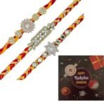 Webelkart Premium Combo of 3 Kundan Stone Rakhi for Bhaiya and Bhabhi/Sister and Kids with Freeze Magnets for Home - Fast Shipping to USA & Canada - Image 2