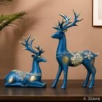 Xtore Creative Resin Golden Reindeer Sculptures | Beautiful Home Decor | Lifts up Energy of Your Room - (Pack of 2, Blue) - Fast Shipping to USA & Canada - Image 2