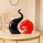 Xtore Home Decor Lucky Charm Elephant Couple | Piano Finish Ceramic Figures- (Set of 2 Piece, Red & Black) - Fast Shipping to USA & Canada - Image 2