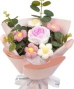 VRB Dec 1pcs Artificial Crochet Flower Bouquet/Artificial Flowers Bunch/Peony Crochet Flowers/Flowers Bouquet Gift for Girls Home Decor,Gifting,etc. (Pink Small Peony Daisy Bouquet) - Fast Shipping to USA & Canada - Image 4