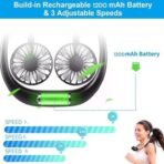 One94Store Portable Neck Fan - 1200mAh USB Rechargeable, 3-Mode, 7-Blade, Hands-Free Wearable Cooling New Fan, Up to 3 Hours Use for Travel, Office, Outdoor, Sports & Home (Black) - Fast Shipping to USA & Canada - Image 2