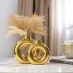 Xtore Metallic Gold Ceramic Donut Vases for Home DECOR | Minimalist Aesthetic Decorative Vase for Living Room, Bedroom, Office, Shelf, Coffee Table, Dining Table - (Pack of 2, Grass not Included) - Fast Shipping to USA & Canada - Image 2
