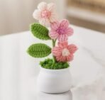 VRB Dec Plastic TM 1 Pcs Crochet Flowers Artificial Daisy for Office Desk Car Dashboard Decor,Home Decoration, Office, Bedroom, Christmas Decor, Wedding,Diwali. (Triple Pink Daisy with Pot) - Fast Shipping to USA & Canada - Image 4