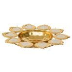 Webelkart Premium Diya Shape Gold Plated Decorative Urli Bowl with Wax Candle for Home Decor Handcrafted Bowl Diwali Decor Item (10" Inches) - Fast Shipping to USA & Canada - Image 5