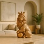 Xtore Golden Lion Statue with Crown | Resin Home Decor Figurine | Luxury Animal Decor | Elegant Ornament for Living Room, Office, or Shelf | Regal Art Piece - Golden - Fast Shipping to USA & Canada - Image 3