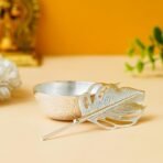 Webelkart Premium Silver Plated Kumkum Box Leaf With Red Velvet Box | roli Tikka Holder for Home and Puja Room (5.11" Inches) - Fast Shipping to USA & Canada - Image 2