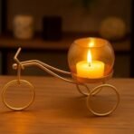 CraftVatika Diwali Decor Items, Decorative Gold Bicycle Tealight Candle Holder with Amber Glass Cup, Diwali Decoration Items, Home DECOR Items, Christmas DECOR, Wedding & Pooja Decoration Items - Fast Shipping to USA & Canada - Image 2