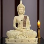 Global Grabbers New 25 Centimetre Meditating Sitting Buddha Statue showpiece Idol Home Decoration Items for Living Room Decor and Gifts (Cream) - Fast Shipping to USA, Canada & India - Image 3