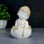Global Grabbers Laughing Buddha Baby Monk Idol Statue Showpiece Home Decor Items for Living Room and Gifts (White Golden) - Fast Shipping to USA, Canada & India - Image 4