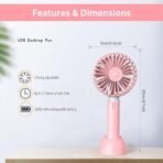 One94Store Pink High-Speed Portable USB Hand Fan | 4800 RPM | 1200 mAh USB Rechargeable Battery [Up to 6H] | 3-Speed Modes | Compact & Lightweight for Travel, Office, Makeup & Outdoor Use (22 mm) - Fast Shipping to USA & Canada - Image 4