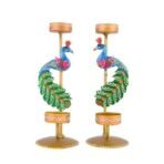 CraftVatika Metal Peacock Candle Holder Set of 2 - Perfect House Decoration Diwali Gifting Items, Handpainted Tealight Candle Holders for Home Christmas DECOR (21.5 CM Height) - Fast Shipping to USA & Canada - Image 4