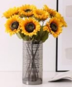 VRB Dec Plastic 5Pcs Artificial Sunflower Flowers/Artificial Sunflower Big Size/Sunflower Artificial Bouquet For Decoration/Decorative Items For Home,Bedroom (Sunflower Sticks Long), Yellow - Fast Shipping to USA & Canada - Image 4
