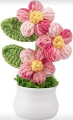 VRB Dec Plastic TM 1 Pcs Crochet Flowers Artificial Daisy for Office Desk Car Dashboard Decor,Home Decoration, Office, Bedroom, Christmas Decor, Wedding,Diwali. (Triple Pink Daisy with Pot) - Fast Shipping to USA & Canada - Image 3