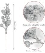 VRB DecTM 12 Pcs Christmas Glitter Berries Stems Artificial Christmas Picks for Christmas Tree Ornaments, DIY Xmas Wreath, Crafts, Holiday and Home Decor (Multicolor Cherry -12 Pcs) - Fast Shipping to USA & Canada - Image 2
