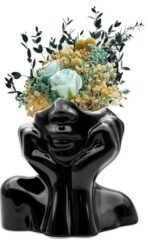 VRB Dec 1 Pcs Vase for Home Decor, Living Room, Office, Bedroom,Centre Table,Ceramic Look Unbreakable Showpiece Flower Pot for Decorations (Only vase, No Flower) Size - 15 cm (Face Design 1 - Black) - Fast Shipping to USA & Canada - Image 4