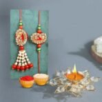 CraftVatika Rakhi Set Gift Combo for Brother and Bhabhi - Kundan Rakhi with Crystal Diya Gift Set - Lumba for - Couple, Bhaiya Rakshabandhan (M4-Bhaiya Bhabhi) - Fast Shipping to USA & Canada - Image 2