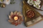 VRB Dec Iron Tm Decorative Urli Bowl For Room | Diwali Decoration Items For Home | Diwali Decoration Items For Home Decor Living Room (12 Inch) (Pack Of 1 Pcs) (Urli With Lotus Leaf Design), Gold - Fast Shipping to USA & Canada - Image 2
