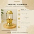 CraftVatika 100% Pure Brass Akhand Diya with Adjustable bati Knob, Wick Lifting Screw Lever, Glass Cover (Large Size, 160 ml Oil Capacity, Stay Lit Upto 24 Hours, Diya for Pooja,Long Burning Oil Lamp - Fast Shipping to USA & Canada - Image 3
