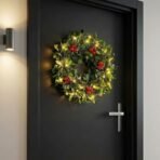 CraftVatika Christmas Wreath with Lights, Christmas Tree Decoration Items, Green Round Wreath Red Berries with LED Lights for Front Door Church Decoration Xmas Decor Items, Xmas Gifts Wreath for Wall - Fast Shipping to USA & Canada - Image 2