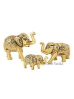 CraftVatika Set of 3 Metal Trunk Up Elephant Family Statue Showpiece Figurine -Fengshui Vastu Lucky - Decorative Items for Home Living Room Decor Living Room Office Desktop & Gifting,Corporate Gift - Fast Shipping to USA & Canada - Image 2
