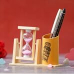 Webelkart Premium Wooden Hour Glass Timer Pen/Pencil Stand for Office/Home Decor |Office Desk Storage with Drawer File Organizer | Desktop Organizer (5" Inches) - Fast Shipping to USA & Canada - Image 2
