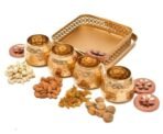 Webelkart Premium Square Metal Basket with Jar Tray 4 Copper Flower Container Dry Fruits Box for Diwali Decor, Dry Fruits Containe,Diwali Gift Item. (Set of 4) - Fast Shipping to USA & Canada - Image 2