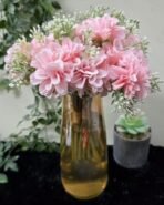 VRB Dec Plastic Tm 1 Bunch Dahlia Artifical Flower Bunc Fake Flowers For Gifting, Home, Office, Bedroom Decoration Items Flowers For Vase (Without Vase Pot) (2 Pcs Pink Bunch) - Fast Shipping to USA & Canada - Image 2