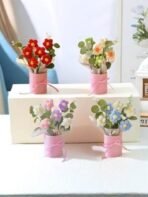 VRB Dec 1pcs Artificial Crochet Flower Bouquet/Artificial Flowers Bunch/Crochet flowers bouquet/Crochet flowers/Flowers Bouquet Gift for Girls Home Decor,gifting,etc. (Red Daisy Bouquet) - Fast Shipping to USA & Canada - Image 4