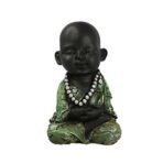 JaipurCrafts Cute Child Monk Statue - 14 cm (Polyresin, Green, Black) - Home/Office Decor, Valentines Day Gift, Diwali Decor - Fast Shipping to USA & Canada - Image 2