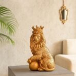 Xtore Golden Lion Statue with Crown | Resin Home Decor Figurine | Luxury Animal Decor | Elegant Ornament for Living Room, Office, or Shelf | Regal Art Piece - Golden - Fast Shipping to USA & Canada - Image 4