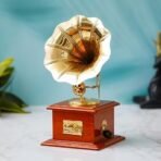 JaipurCrafts Premium Sparkle Square Gramophone Showpiece - 23 cm (Brass, Brown, Gold) (Brown, Gold) - Fast Shipping to USA & Canada - Image 2