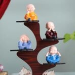 Webelkart Premium Set of 4 Decorative Adorable Buddha Monk Figurines with Wooden Stand for Peaceful Home Decor & Office Decor, Special Gifting, Handcrafted Baby Monk with Tree (Brown) - Fast Shipping to USA & Canada - Image 2