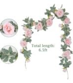 VRB Dec 1 Pcs Flower Vine Garlands Hanging Artificial Flowers for Decoration Roses Garland (6 ft Long) Flowers Silk Roses for Wedding Decorations Diwali/Ganpati/Christmas. (Light Pink),10 cm - Fast Shipping to USA & Canada - Image 2
