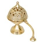 Webelkart Antique Brass Gold Dhoop Batti Stand with Handle (5" Inches) - Loban Dani Aarti Burner - Fast Shipping to USA & Canada - Image 4