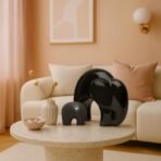 Xtore Home DECOR Lucky Charm Elephant Mother & Kid | Piano Finish Ceramic Figures - (Set of 2 Piece, Black and Grey) - Fast Shipping to USA & Canada - Image 2