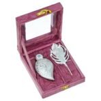 Webelkart Antique Silver Plated Kumkum Box With Leaf And Red Velvet Box | Tilak Kumkum Box for Puja Worship - Navratri and Diwali Return Gift,Sindoor Box, Roli Chawal Box (5" Inches) - Fast Shipping to USA & Canada - Image 5