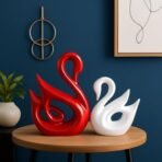 Xtore Lucky Swan Couple Piano Finish Ceramic Figures for Home Decor (Set of 2 Pc, Large, White & Red) - Fast Shipping to USA & Canada - Image 4