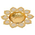 Webelkart Premium Diya Shape Gold Plated Decorative Urli Bowl with Wax Candle for Home Decor Handcrafted Bowl Diwali Decor Item (10" Inches) - Fast Shipping to USA & Canada - Image 4