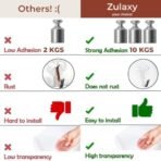 Zulaxy Hanging Hooks Without Drilling, 10 Pack Self Adhesive Hooks for Wall Heavy Duty Strong Nail Free, Kitchen Accessories Items (Hanging Hook, Transparent) Stainless Steel - Fast Shipping to USA & Canada - Image 3