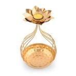 CraftVatika Metal Lotus Tealight Candle Holder for Diwali Decoration Items for Home with Base of Urli Bowl, Diwali Gift Items,- Gold (Height 9.5 Inch) - Fast Shipping to USA & Canada - Image 2