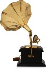 JaipurCrafts Premium Sparkle Square Gramophone Showpiece - 23 cm (Brass, Brown, Gold) (Black, Gold) (Black, Gold) - Fast Shipping to USA & Canada - Image 4