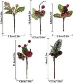 VRB Dec 6pcs Christmas Pine Berries Tree Branches Stems Artificial Christmas Picks for Christmas Tree Ornaments, DIY Xmas Wreath, Crafts, Holiday and Home Decor (6 pcs - Pinecone Pine Branches) - Fast Shipping to USA & Canada - Image 2