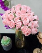 VRB Dec 1 Bunch 10 Heads Rose Bunch Dahlia Artifical Flower Bunc Fake Flowers for Gifting, Home, Office, Bedroom Decoration Items Flowers for vase (Without Vase Pot) (Light Pink - 1 Bunch) - Fast Shipping to USA & Canada - Image 3