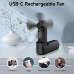 One94Store Mini Handheld Fan - Portable Folding USB Rechargeable Fan, 2000mAh Battery, 3-Speed Cooling Desk Fan for Home, Office, Travel, Kitchen, and Kids (Black) - Fast Shipping to USA & Canada - Image 2