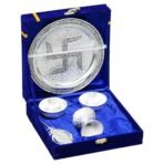 Webelkart Silver Plated Swastik Pooja Thali Set with Velvet Box for Diwali Poojan/Pooja Room/Diwali Gifting |ReturnGift,Thali Set for Puja (Silver) - Fast Shipping to USA & Canada - Image 3